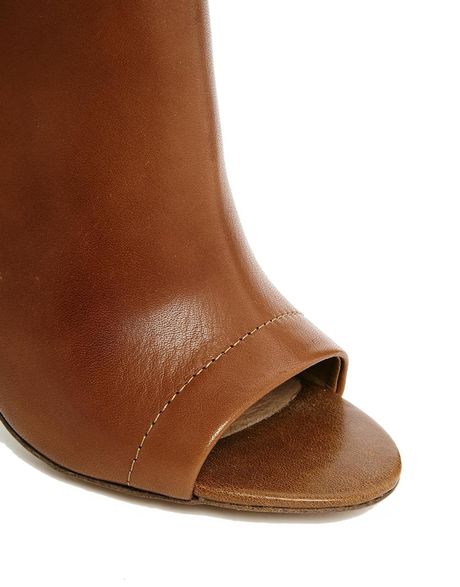 peep toe cognac booties