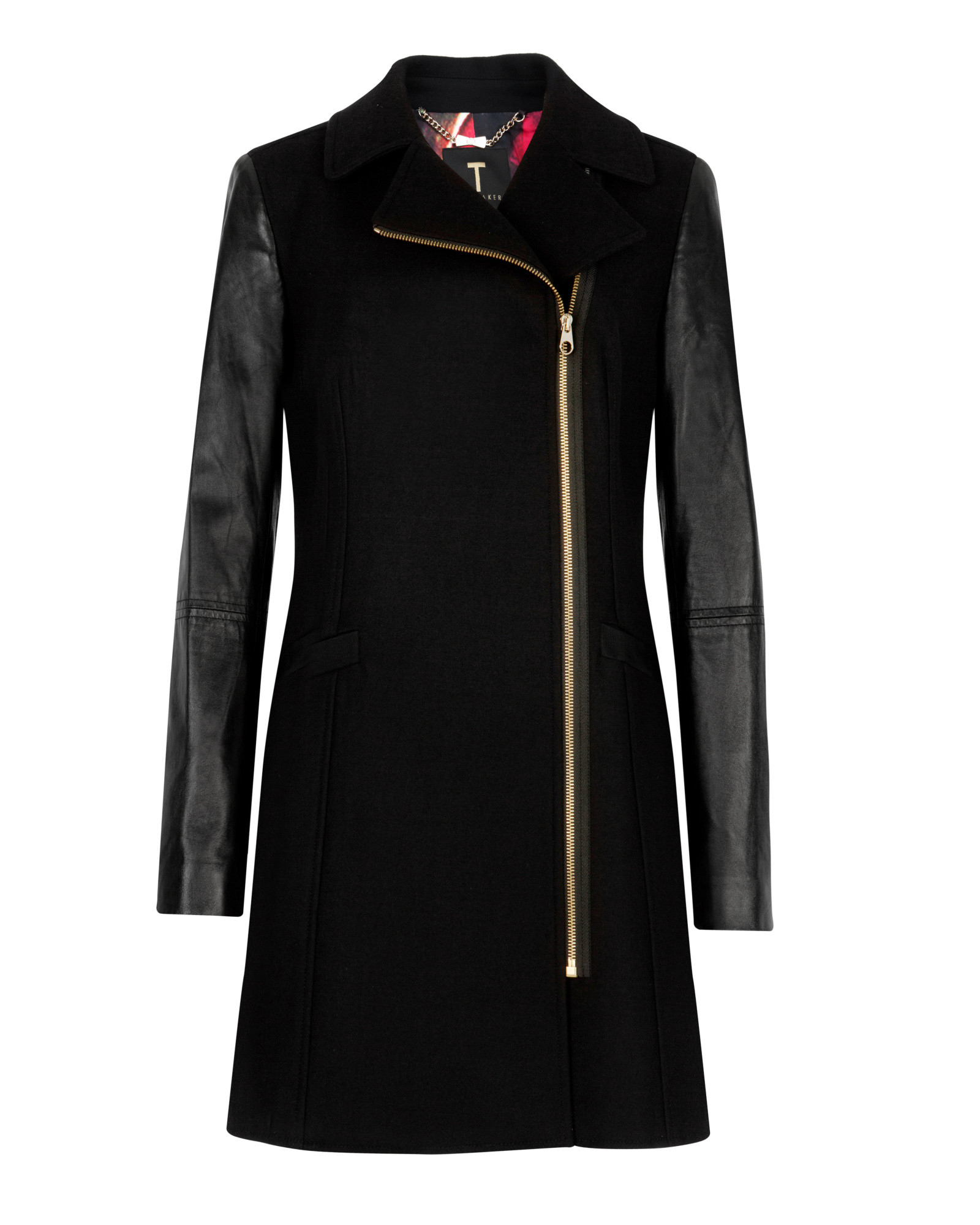 Ted Baker Leather Sleeve Coat in Black Lyst