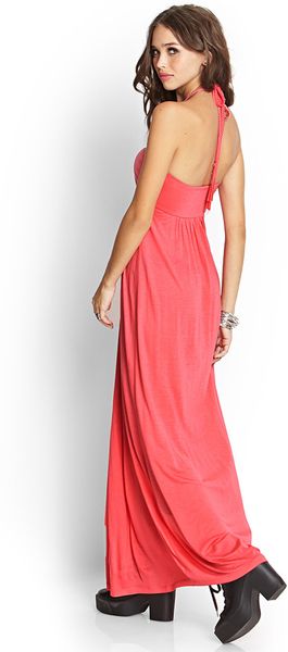 Forever 21 Braided Halter Maxi Dress in Red (Coral)