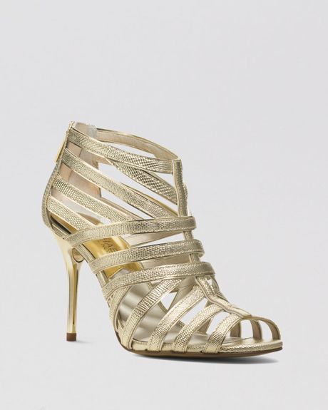 Michael Michael Kors Open Toe Sandals - Tatianna High Heel in Gold ...