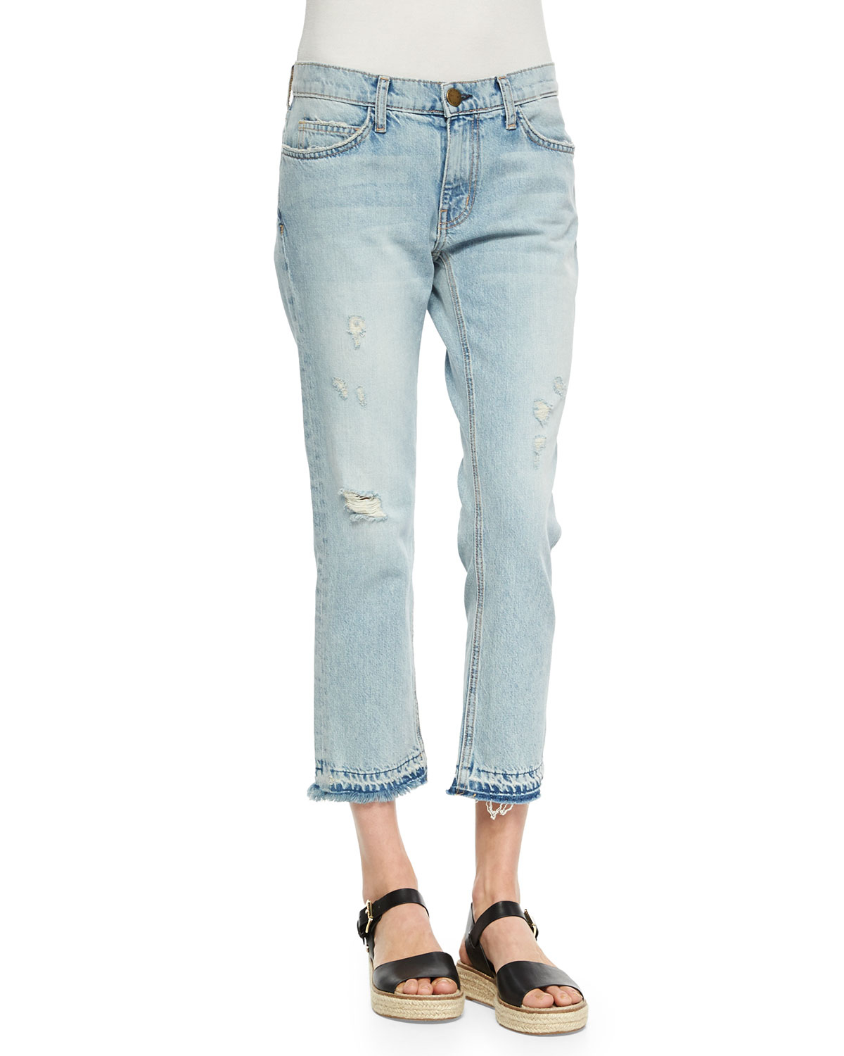 Lyst Current Elliott The Cropped Straight Leg Jeans In Blue