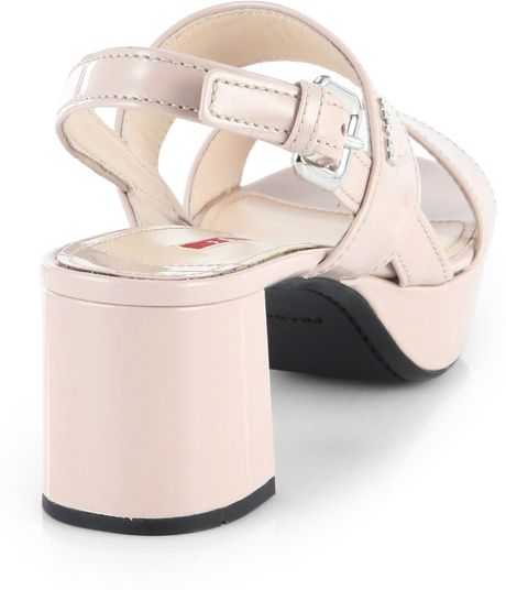 Prada Patent Leather Block-Heel Sandals in Silver (ARGENTO-SILVER) | Lyst