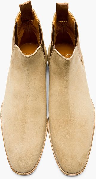 saint laurent tan suede chelsea boots
