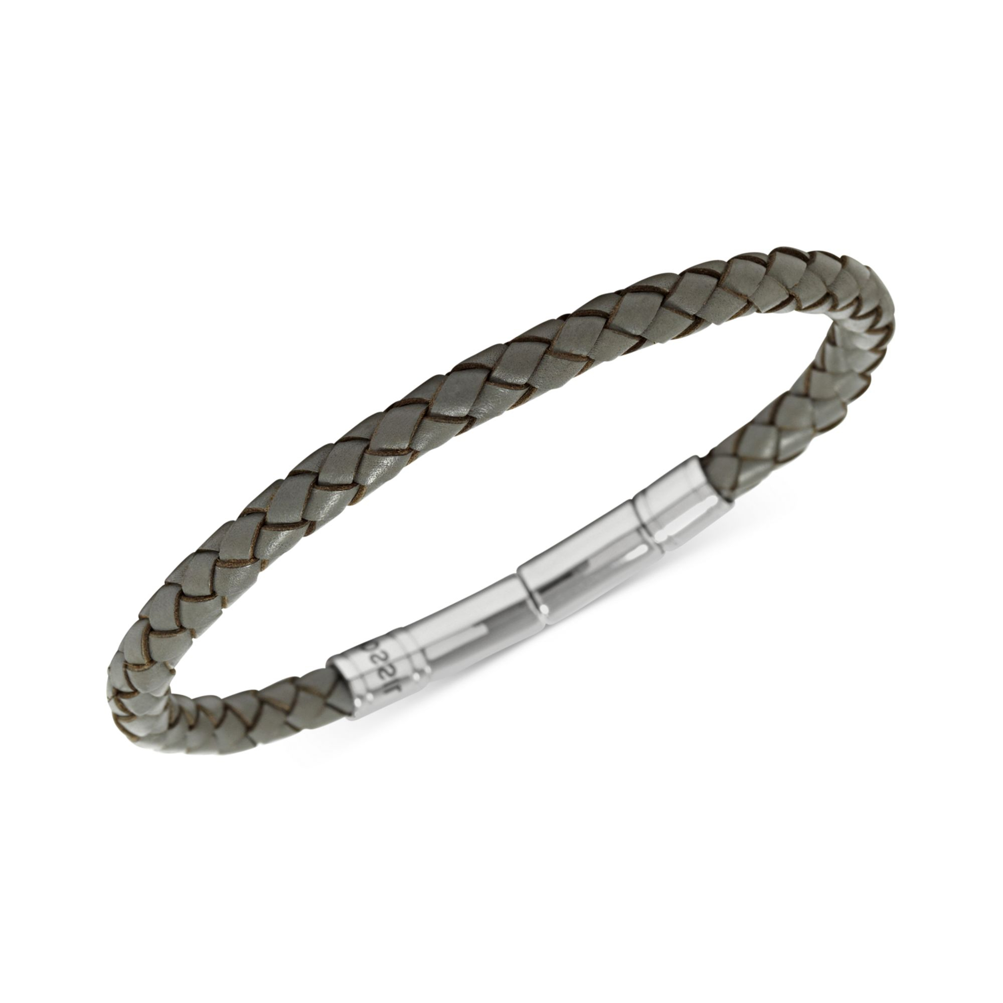 Fossil Silvertone Gray Braided Leather Bracelet