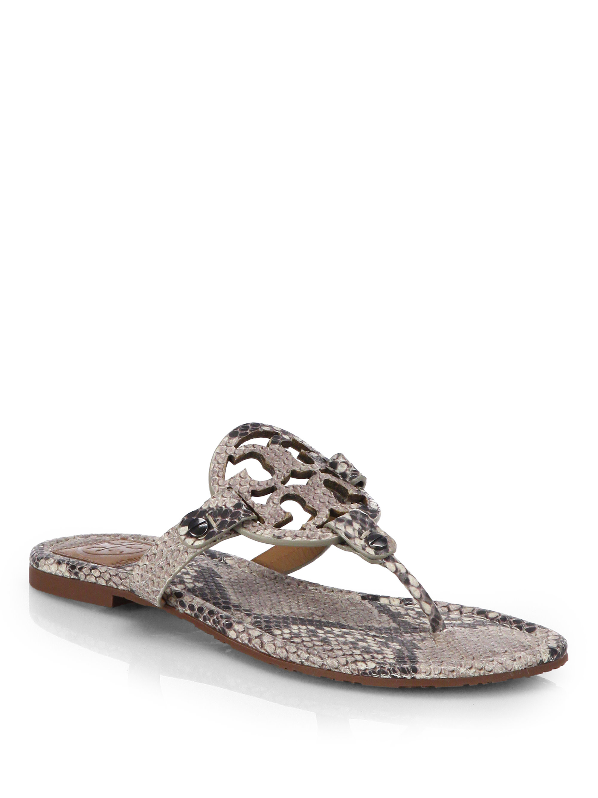 Tory Burch Miller Snake-Effect Leather Sandals in Animal (NATURAL ...