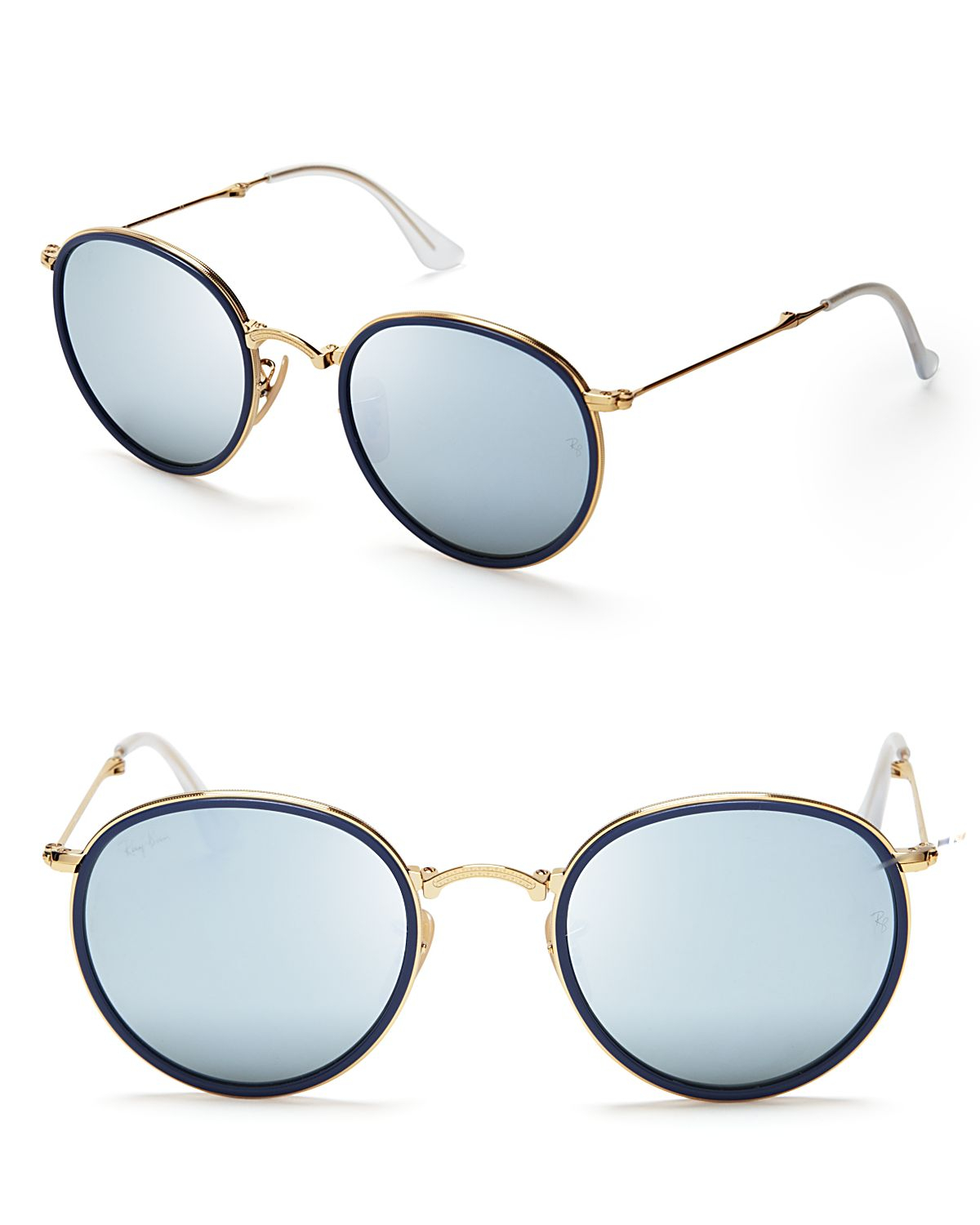 Ray Ban Foldable Round Mirrored Sunglasses In Gold For Men Goldblue 