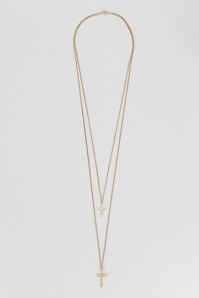 Urban Outfitters Double Cross Necklace in Gold for Men | Lyst