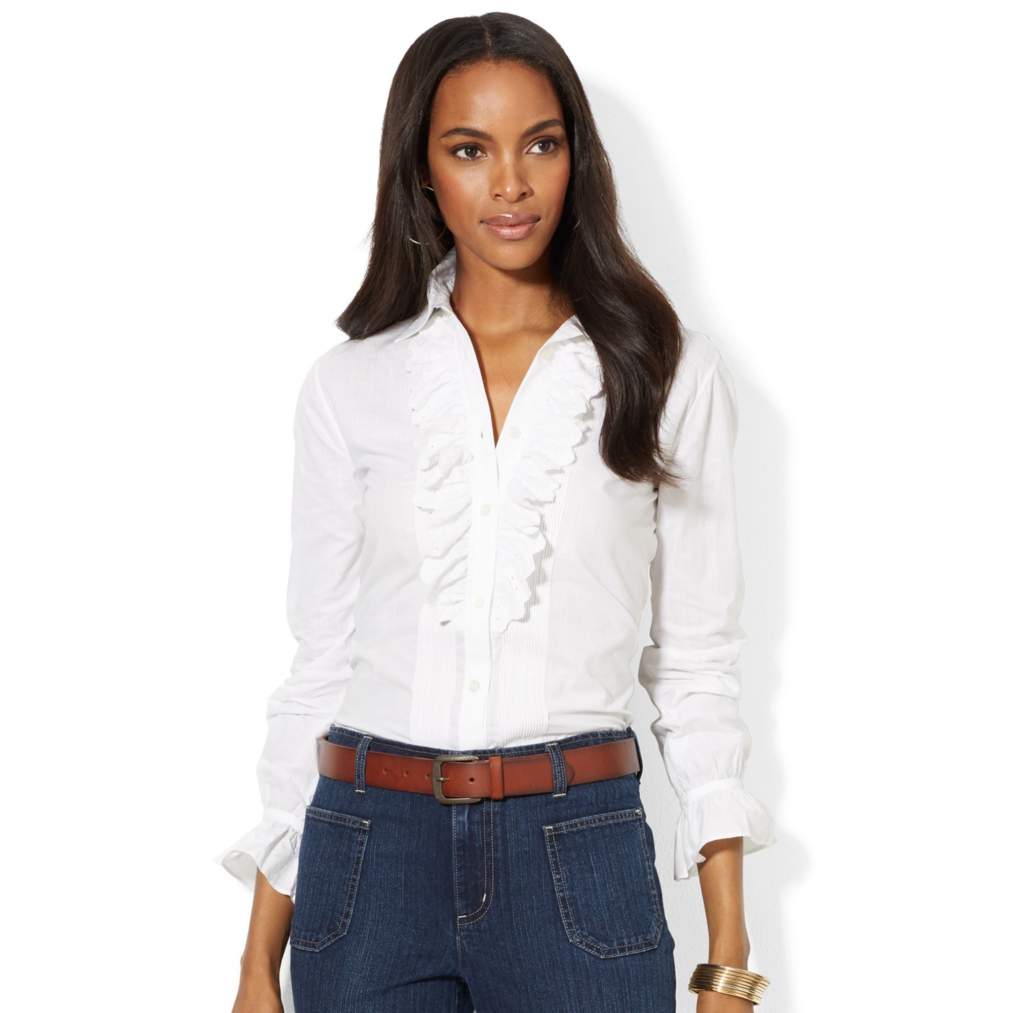 Lauren By Ralph Lauren Ruffled Buttonfront Shirt In White Lyst 6088