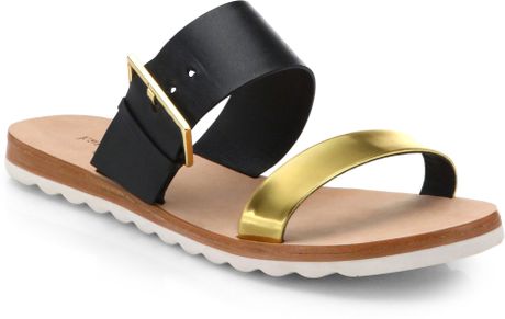 Kate Spade Attitude Flat Sandals in Gold (BLACK-GOLD) | Lyst