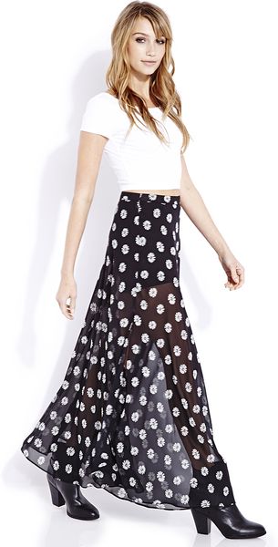 Forever 21 Retro Daisy Maxi Skirt in Black (Blackwhite) Forever 21 Retro Daisy Maxi Skirt in Black (Blackwhite)