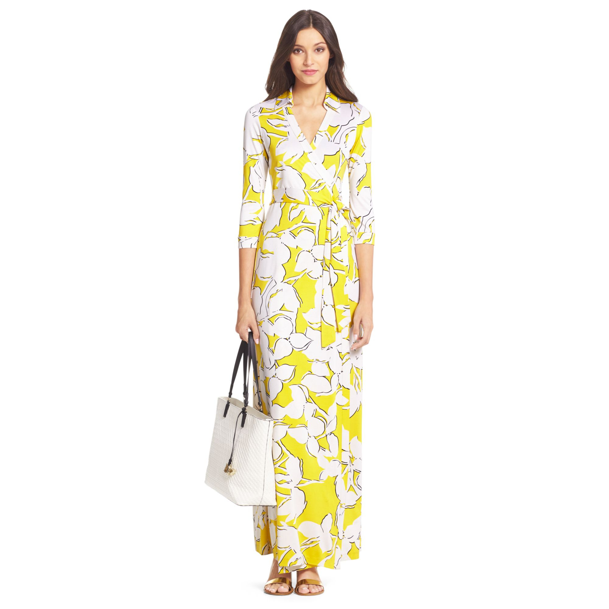 Diane Von Furstenberg Abigail Silk Jersey Maxi Wrap Dress In Yellow ...