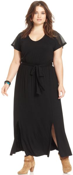 American Rag Plus Size Short Sleeve Cut Out Back Maxi Dress in Black ...