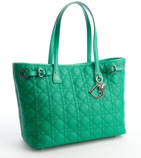 Dior Green Coated Cannage Canvas Panarea Tote Bag in Green