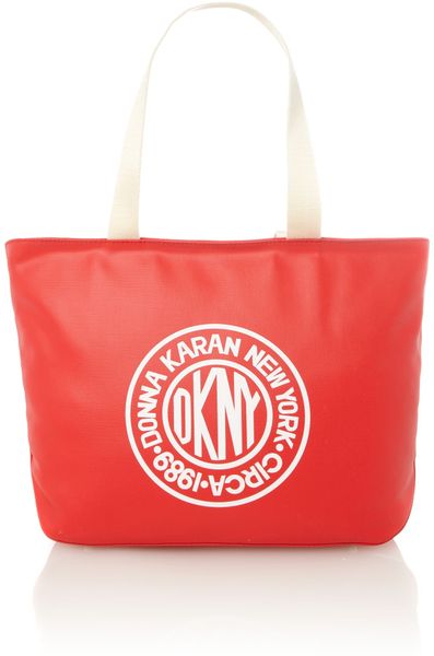 Dkny Canvas Logo Red Tote Bag in Red