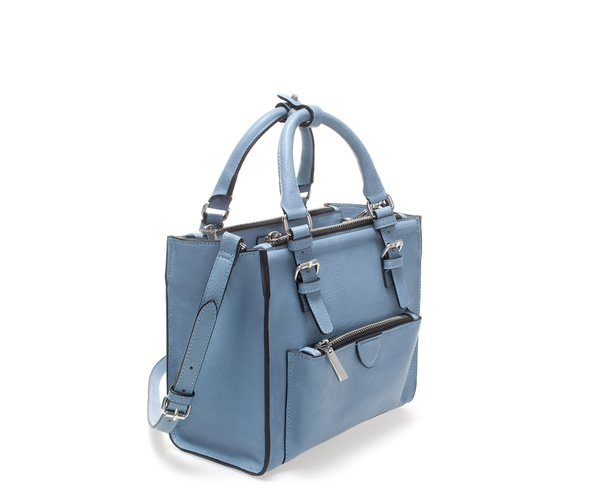 Zara Mini City Bag with Zip Details in Blue (Jeans)