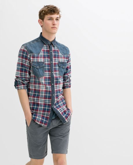 checked denim shirt