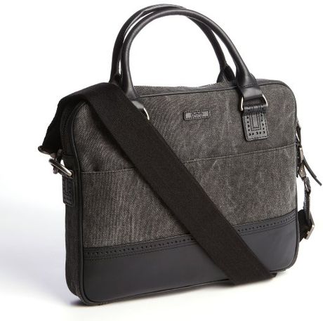 John Varvatos Canvas and Leather Messenger Bag with Detachable Strap in Black for Men | Lyst