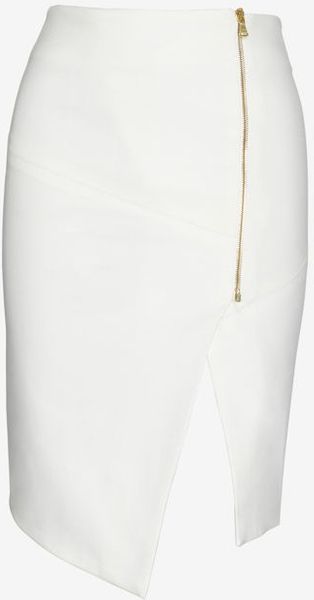Veronica Beard Asymmetric Zip Front Pencil Skirt in White