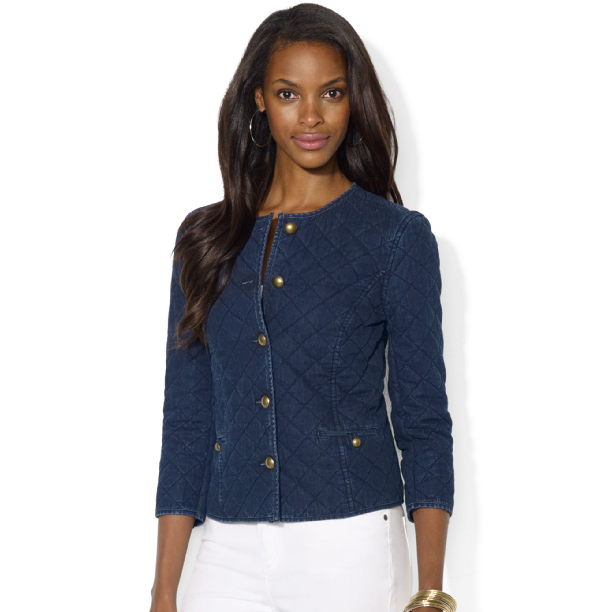 Lauren By Ralph Lauren Quilted Denim Jacket in Blue (Deep Blue Wash) Lyst