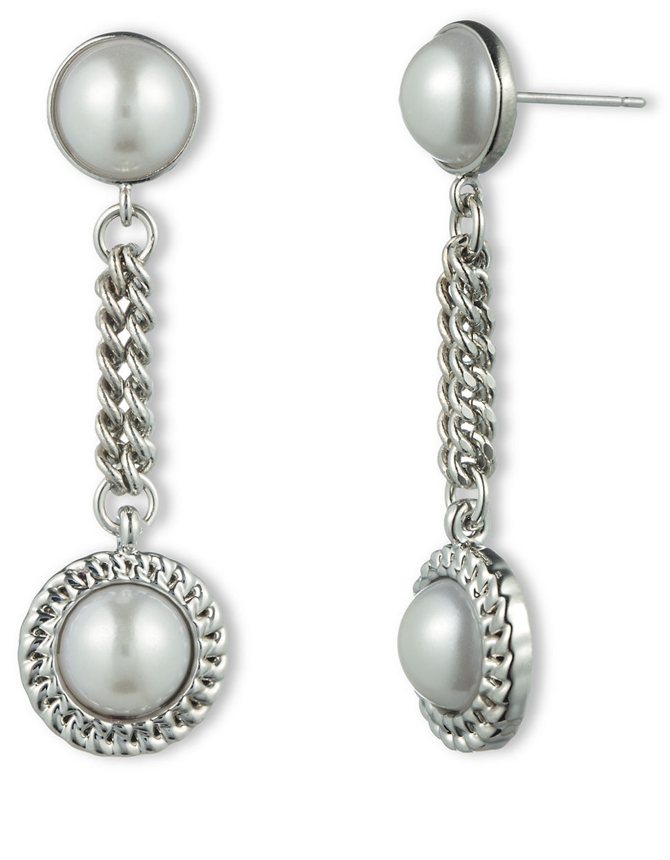 Givenchy Silvertone Chain Pearl Drop Earrings in Silver Lyst