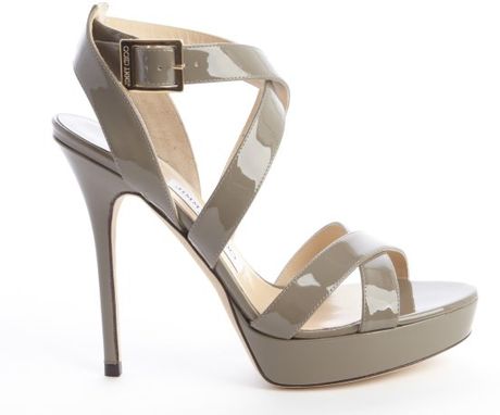 ... Grey Patent Leather Crisscross Strappy 'Vamp' Platform Sandals in Gray