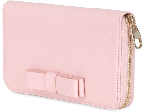 Red Valentino Bow Leather Zip Around Wallet in Pink (LIGHT ROSE) | Lyst