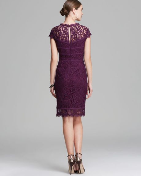 Adrianna Papell Dress Cap Sleeve Lace in Purple (Dusty Plum)