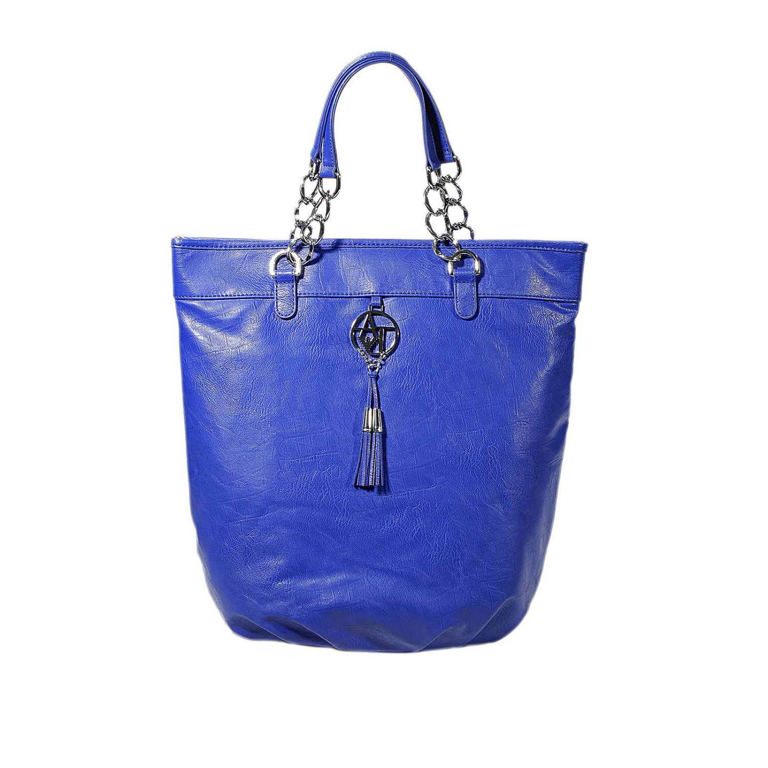 Armani Jeans Handbag Tote Bag Eco Leather With Chain In Blue Royal