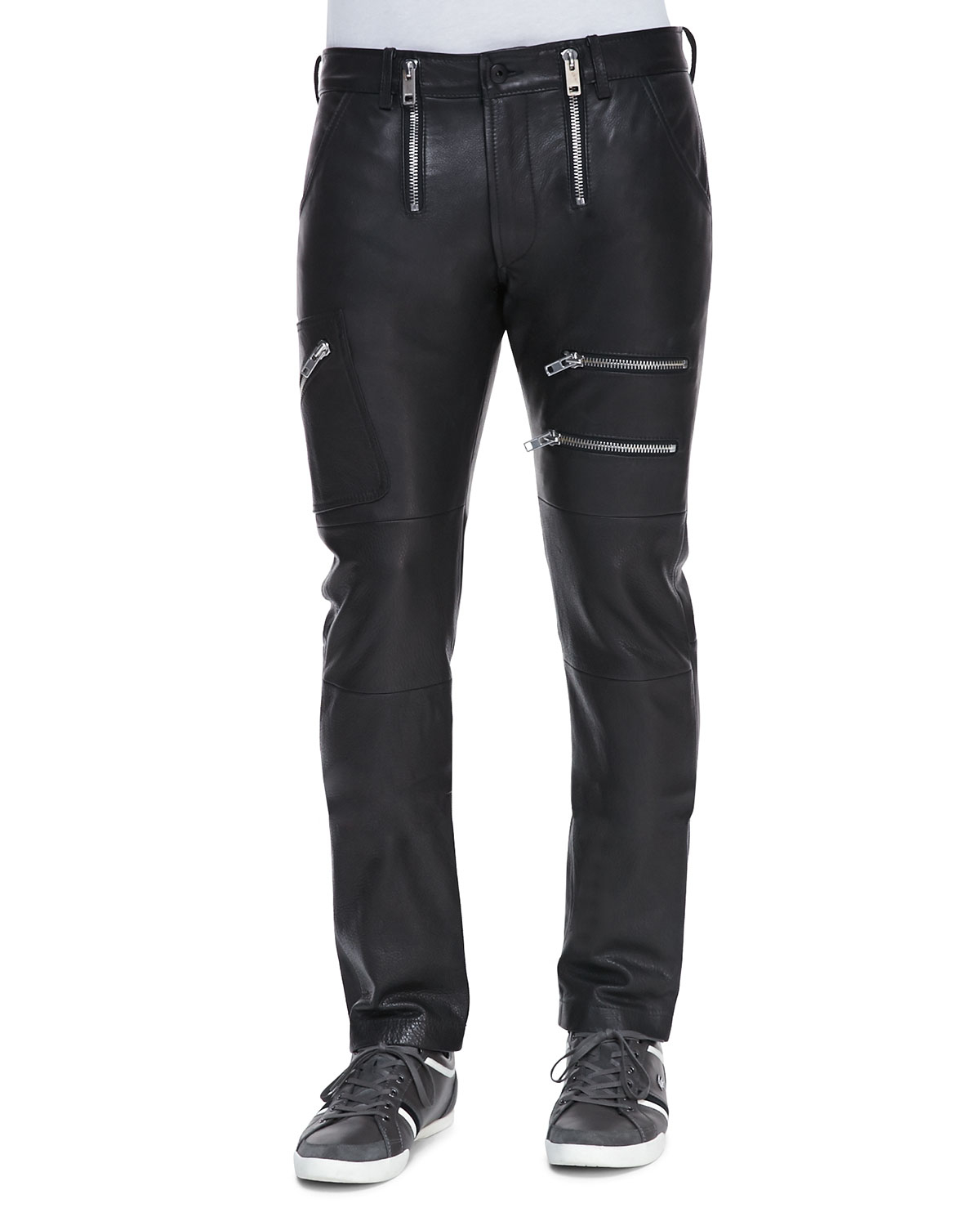 Diesel Zippered Leather Pants In Black For Men Lyst 9196