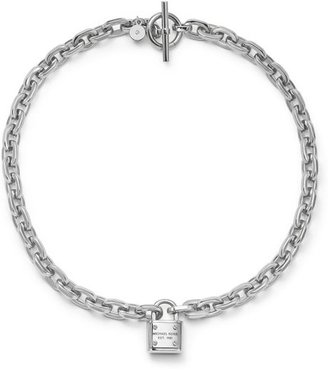 Michael Kors Padlock Toggle Necklace in Silver | Lyst