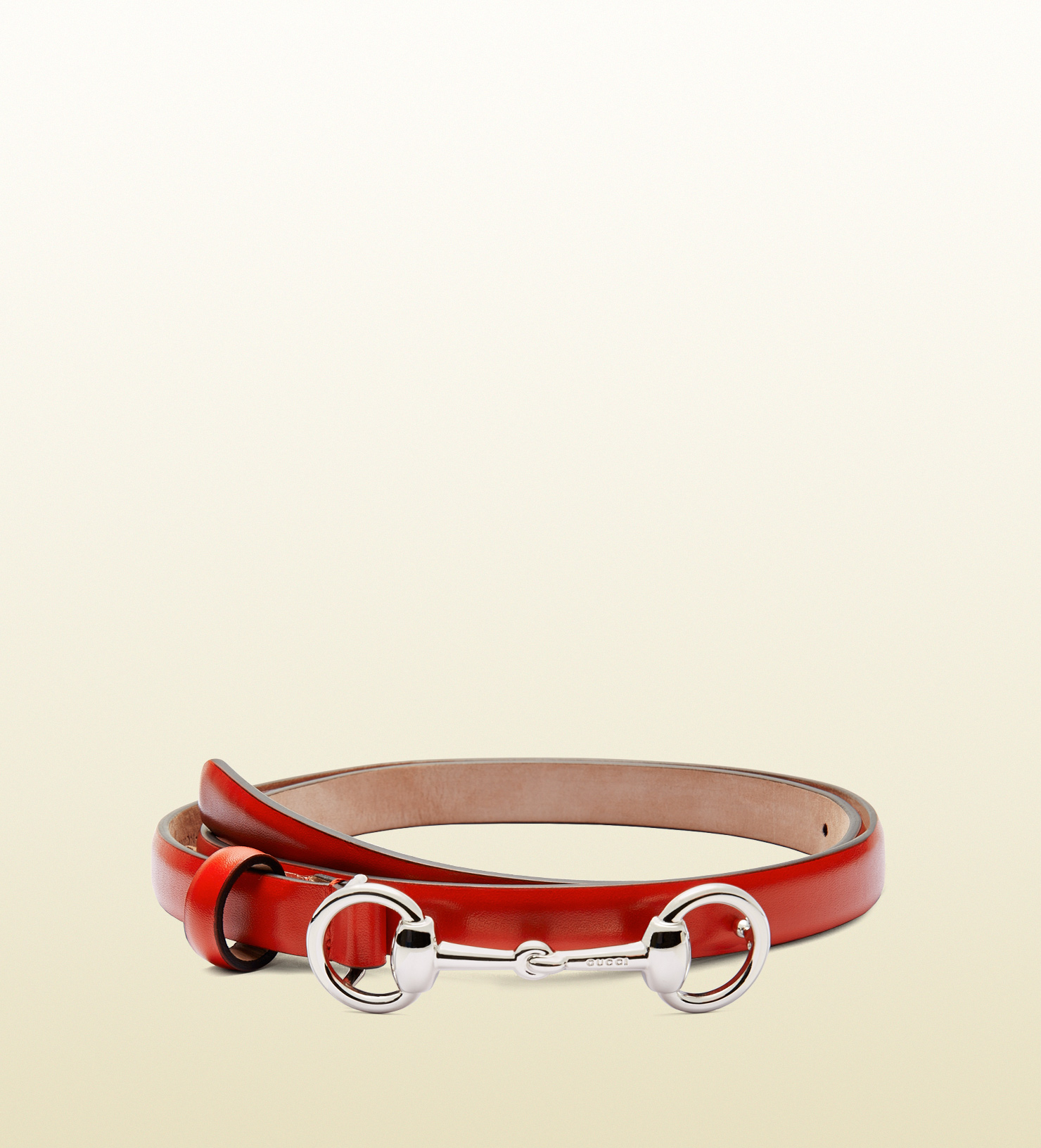 Gucci Leather Skinny Belt With Horsebit Buckle in Orange Lyst