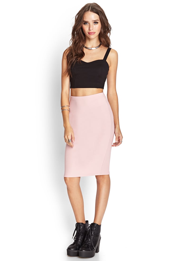 Forever Ribbed Pencil Skirt In Pink Light Pink Lyst