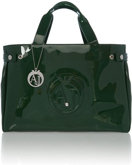 Armani Jeans Green Patent Medium Tote Bag in Green | Lyst