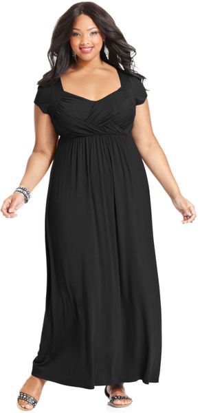 Soprano Plus Size Cap-Sleeve Empire Maxi Dress in Black Soprano Plus Size Cap-Sleeve Empire Maxi Dress in Black