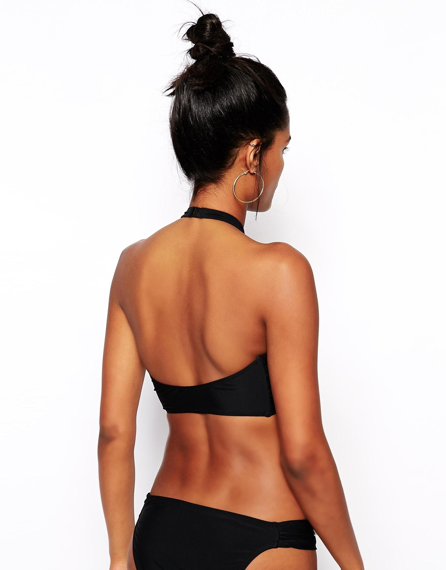 Lyst Asos Cross Wrap Halter Bikini Top In Black