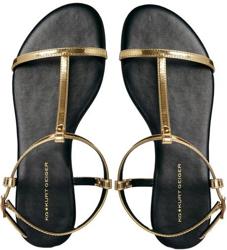 Kg Kurt Geiger Kg By Kurt Geiger Match Tbar Gold Flat Sandals in Gold ...