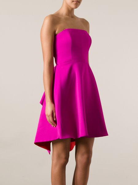 halston violet strapless crepe gown