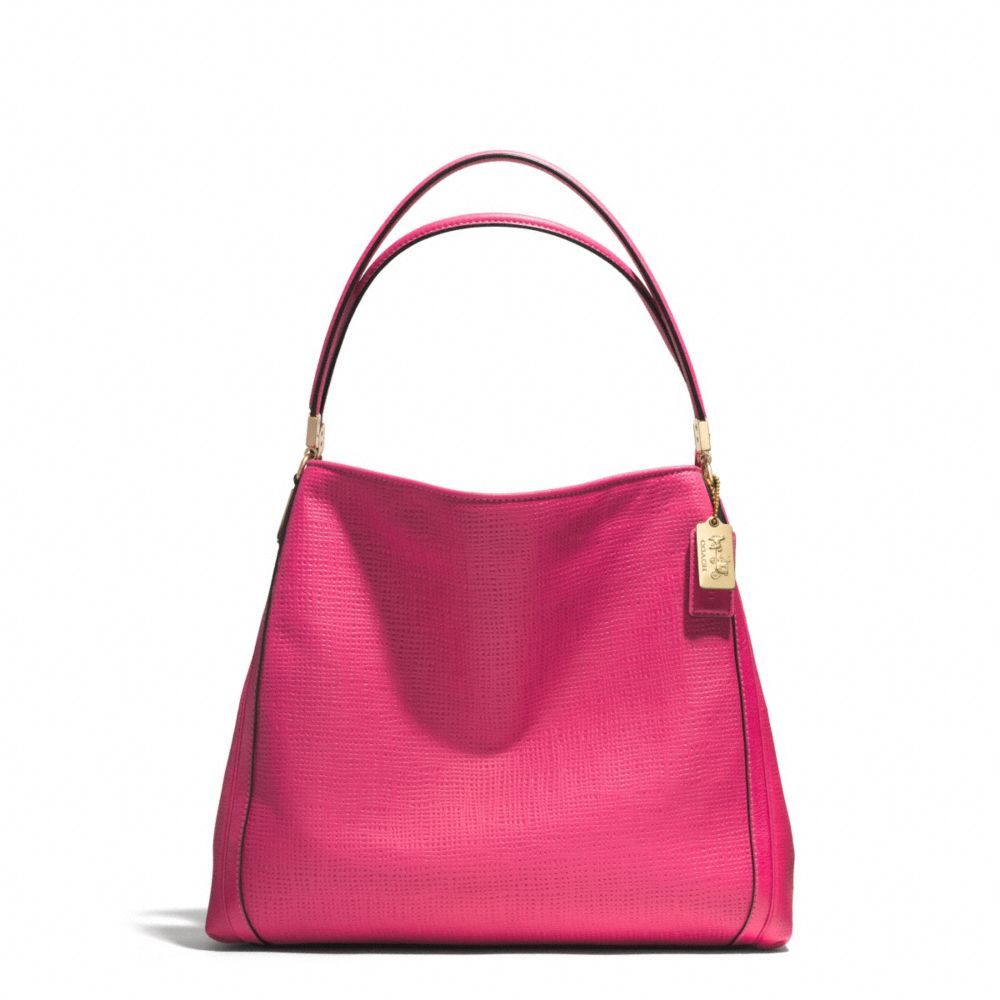 Coach Madison Small Phoebe Shoulder Bag In Embossed Leather in Pink (LI/PINK RUBY) | Lyst