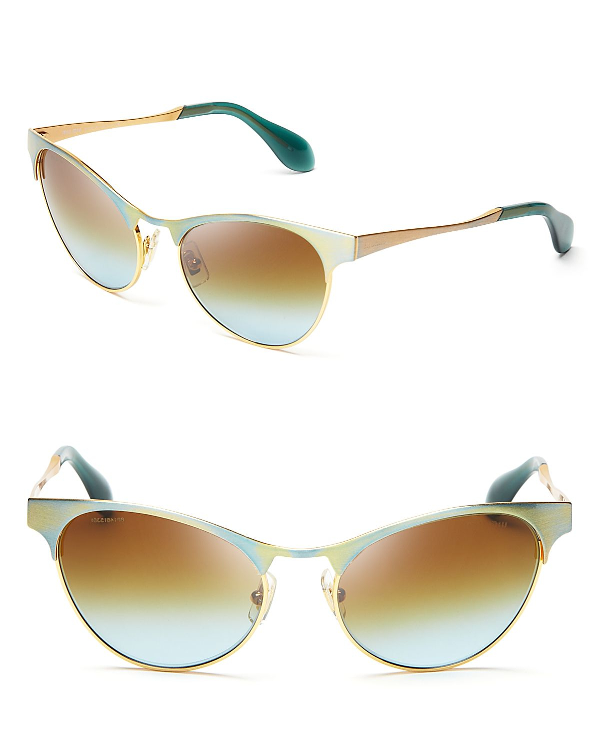 Miu Miu Metal Cat Eye Sunglasses in Green (Brushed Gold/Green) Lyst