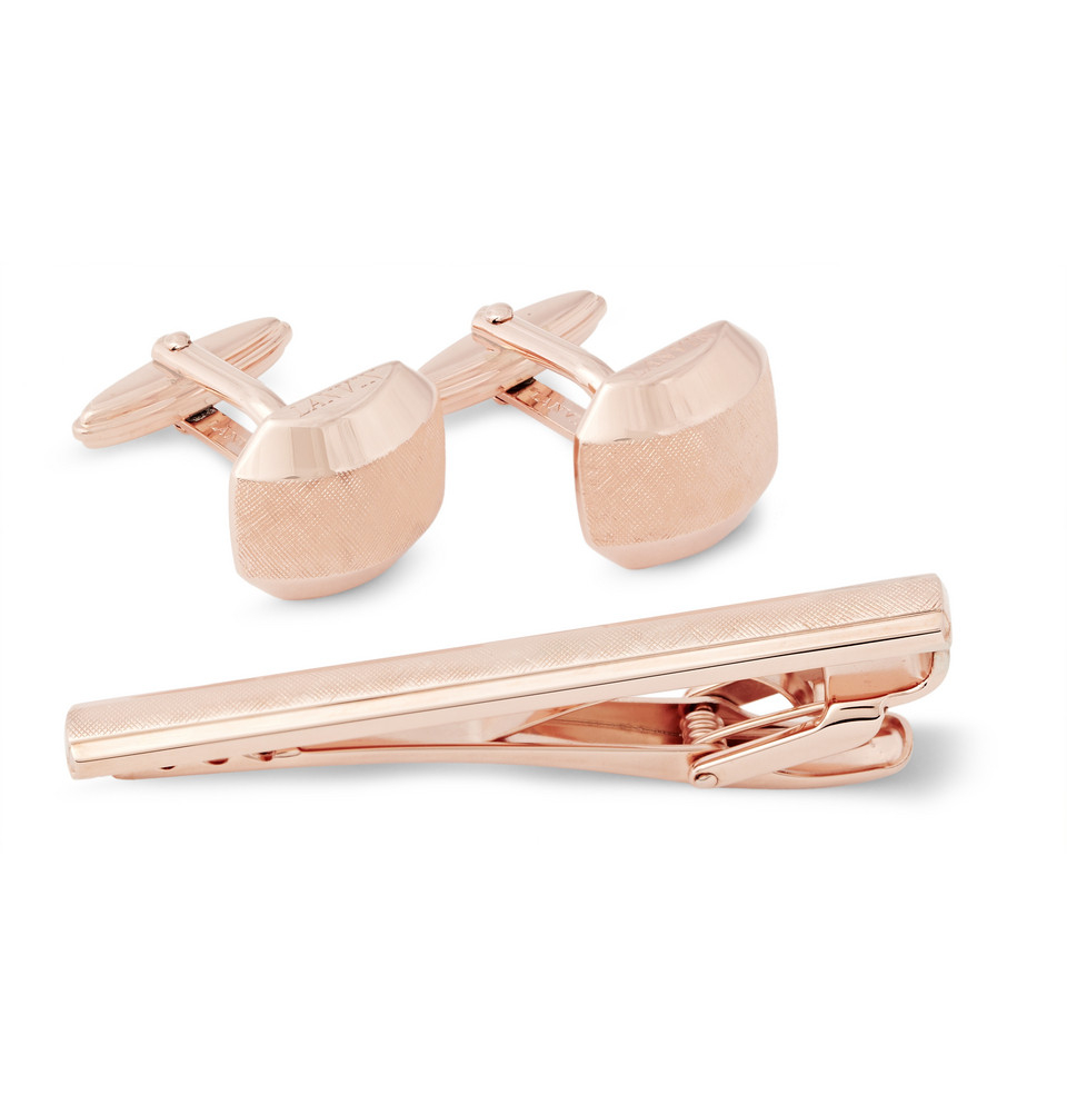 Lanvin Engraved Rose Gold Cufflink And Tie Clip Set In Metallic For Men