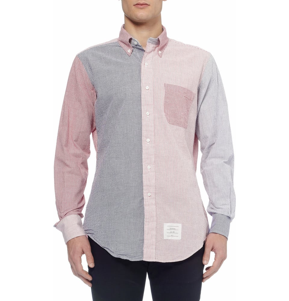 Lyst Thom Browne Contrast Panel Seersucker Shirt In Red For Men