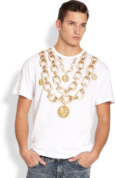 Versace Jeans Chain Print Tee in Gold for Men (WHITE-GOLD)
