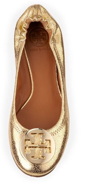 Tory Burch Reva Crackled Metallic Ballerina Flat Gold In Gold Lyst