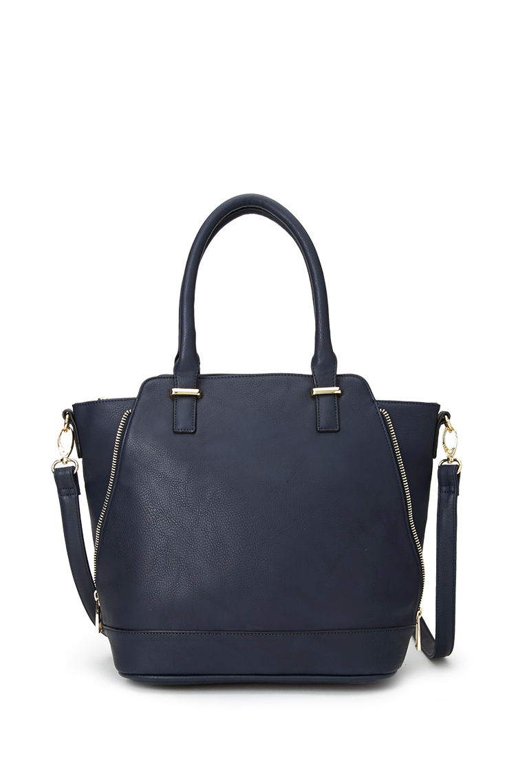 Forever 21 Zippered Faux Leather Satchel in Blue (NAVY) | Lyst