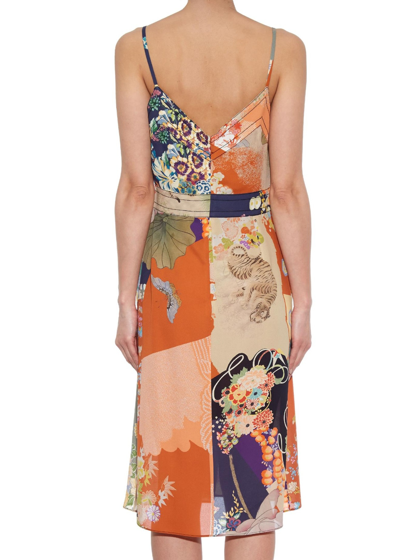 Gucci Japanese Print Silk Dress In Orange Lyst