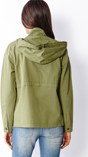Forever 21 Life in Progress Casual Hooded Jacket in Green (Olive)