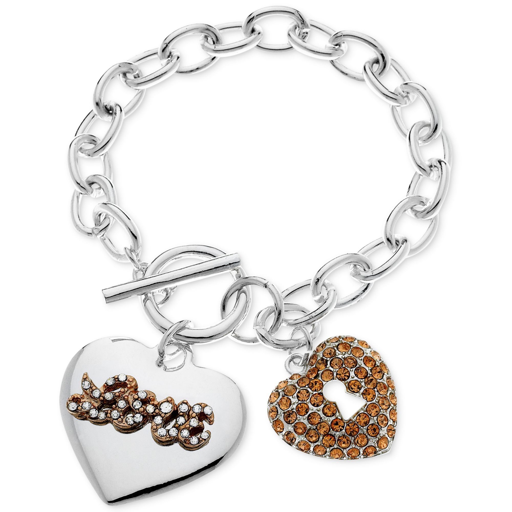 Guess Twotone Heart Charm Link Bracelet in Silver (No Color) Lyst