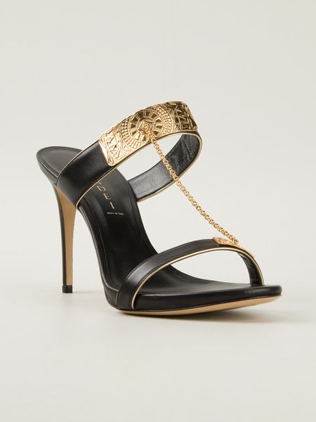 Casadei Plaque Detail Sandals in Black - Lyst