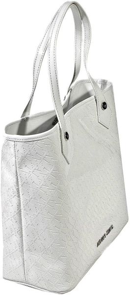 Armani Jeans Handbag Shopping Bag Medium Patent Leather Logo in White