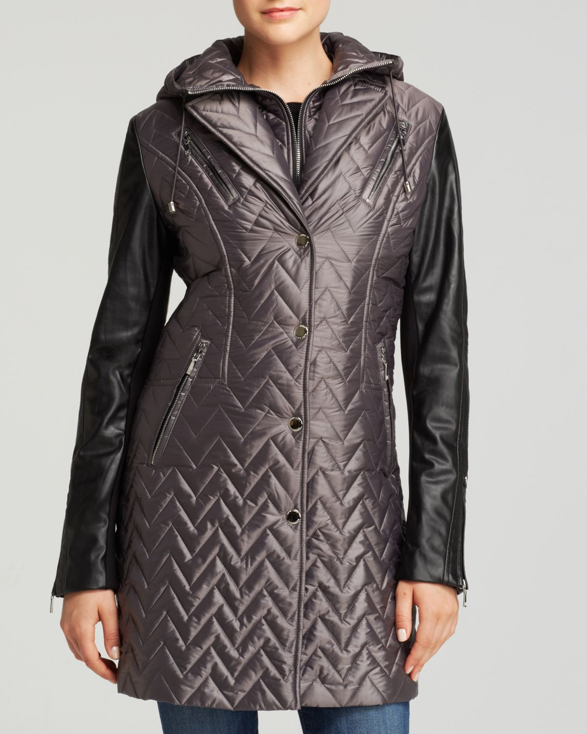 Dawn Levy Sly Ii Coat With Leather Sleeves in Gray (Grey) | Lyst